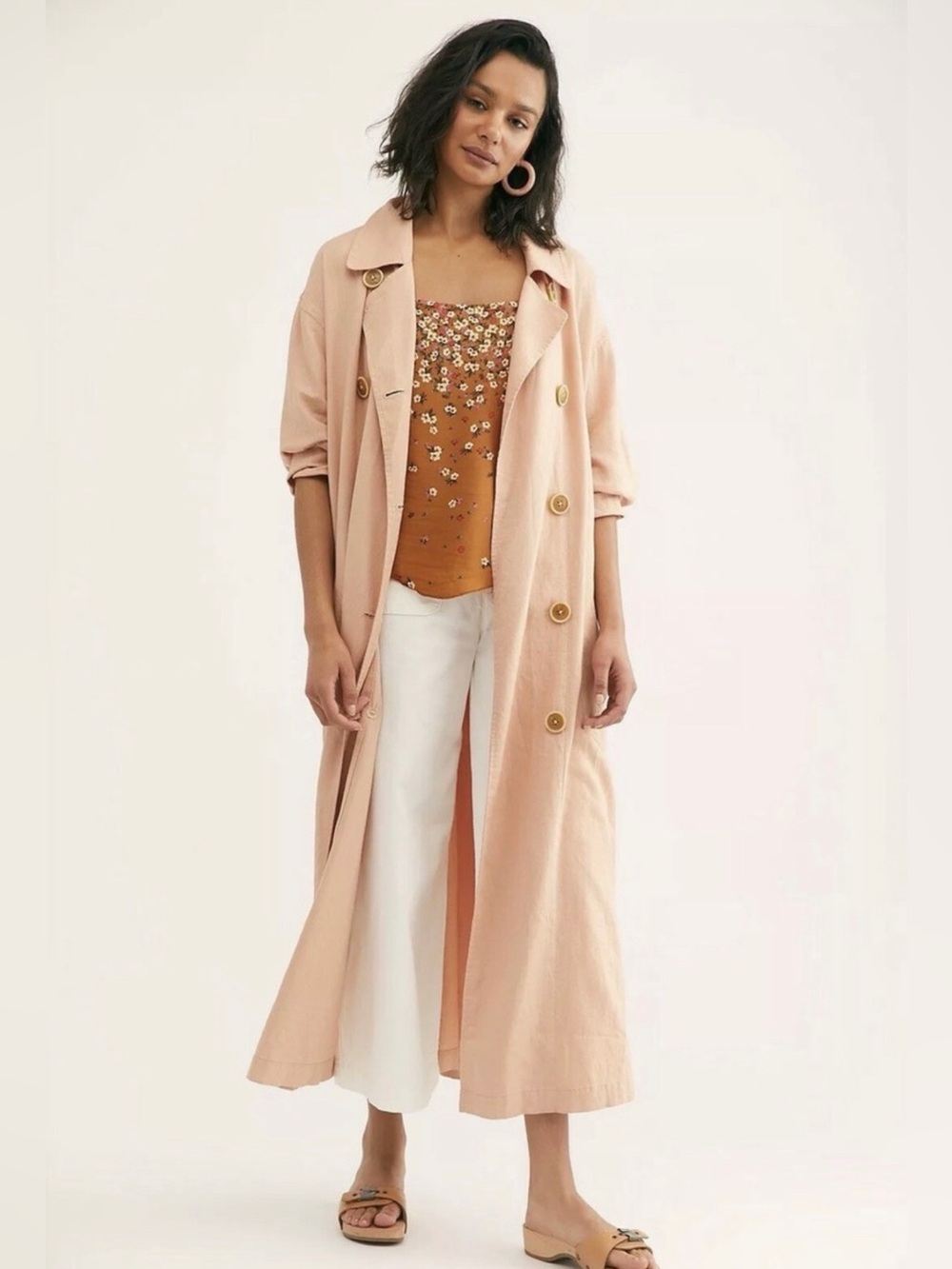 🆕 Free People ‘Sweet Melody’ Double Breasted Long Trench Coat in Rose L